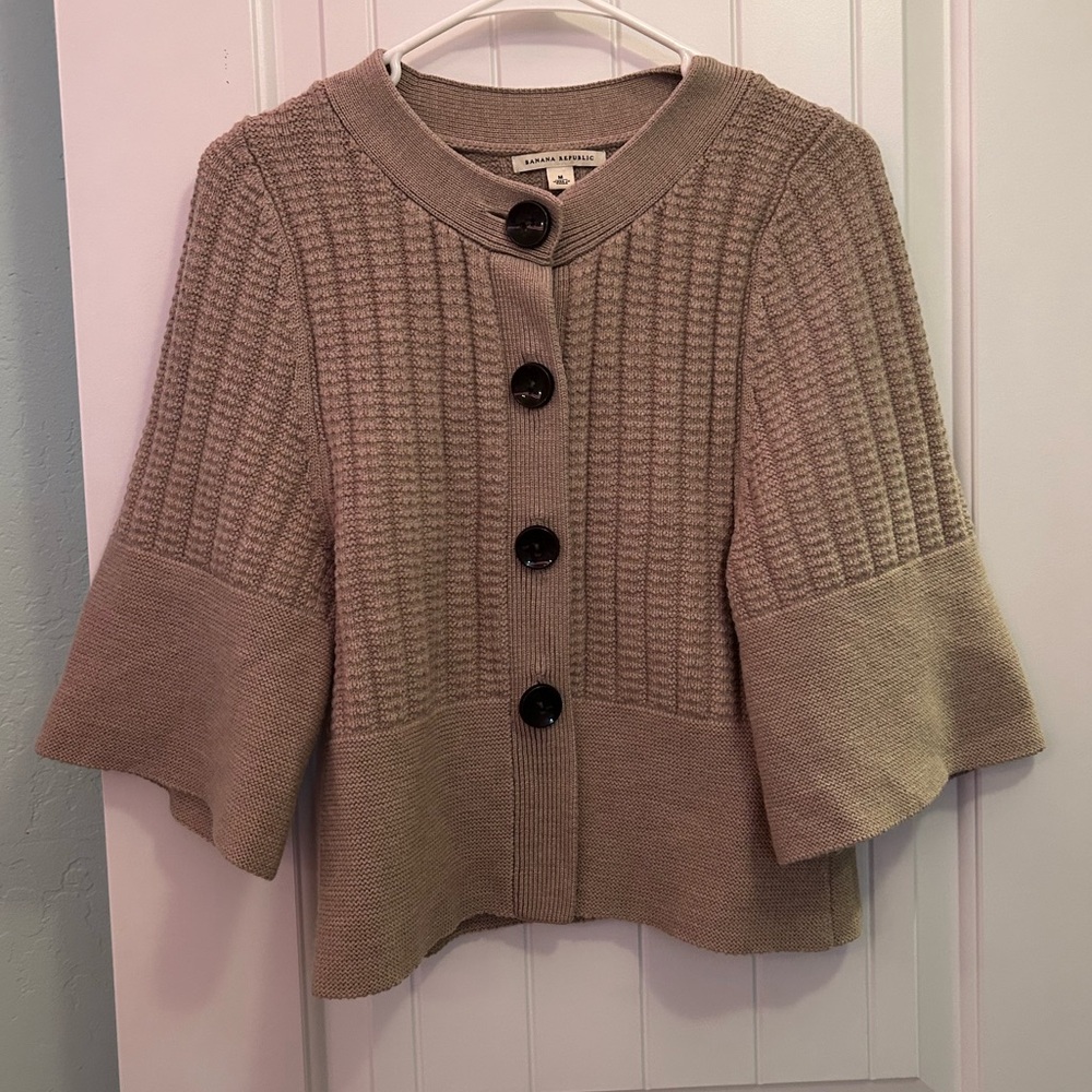 Banana Republic 100% Wool Cardigan with Black Buttons and Three Quarter Sleeves